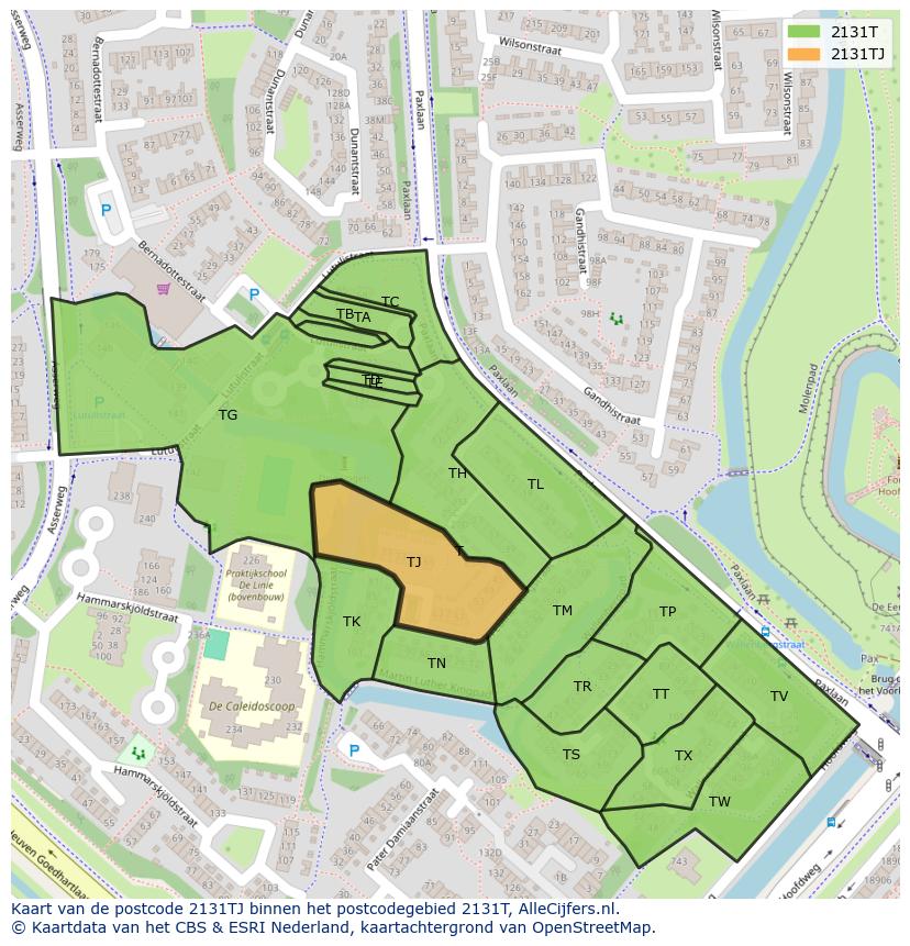 Afbeelding van het postcodegebied 2131 TJ op de kaart.