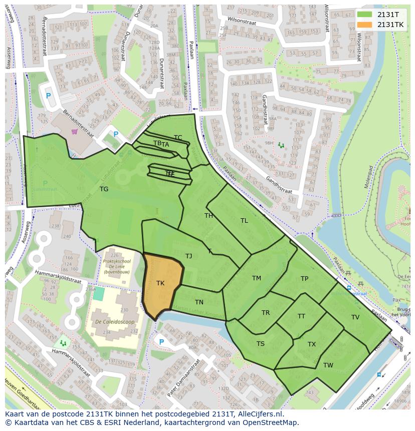 Afbeelding van het postcodegebied 2131 TK op de kaart.