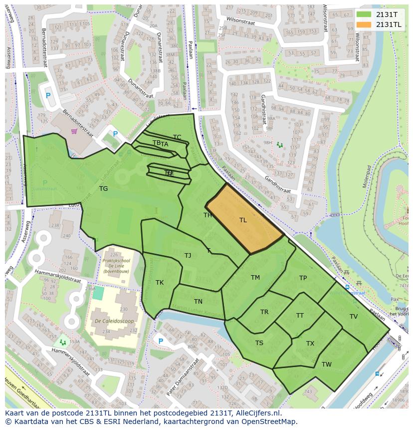 Afbeelding van het postcodegebied 2131 TL op de kaart.