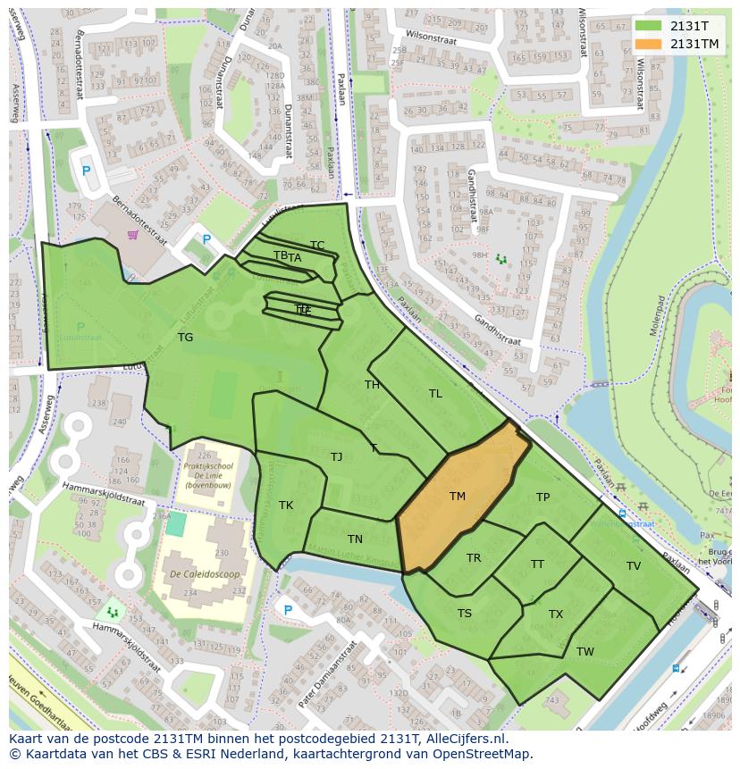 Afbeelding van het postcodegebied 2131 TM op de kaart.