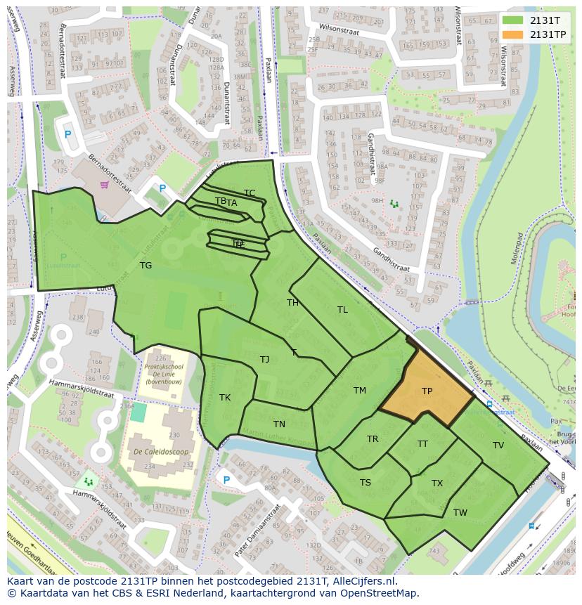 Afbeelding van het postcodegebied 2131 TP op de kaart.