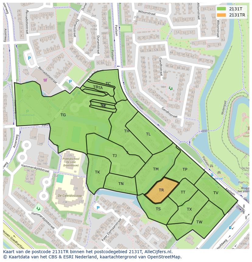 Afbeelding van het postcodegebied 2131 TR op de kaart.