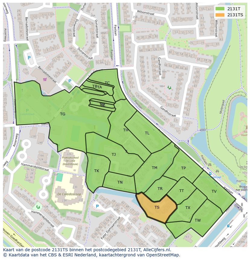 Afbeelding van het postcodegebied 2131 TS op de kaart.