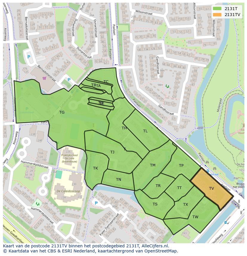 Afbeelding van het postcodegebied 2131 TV op de kaart.