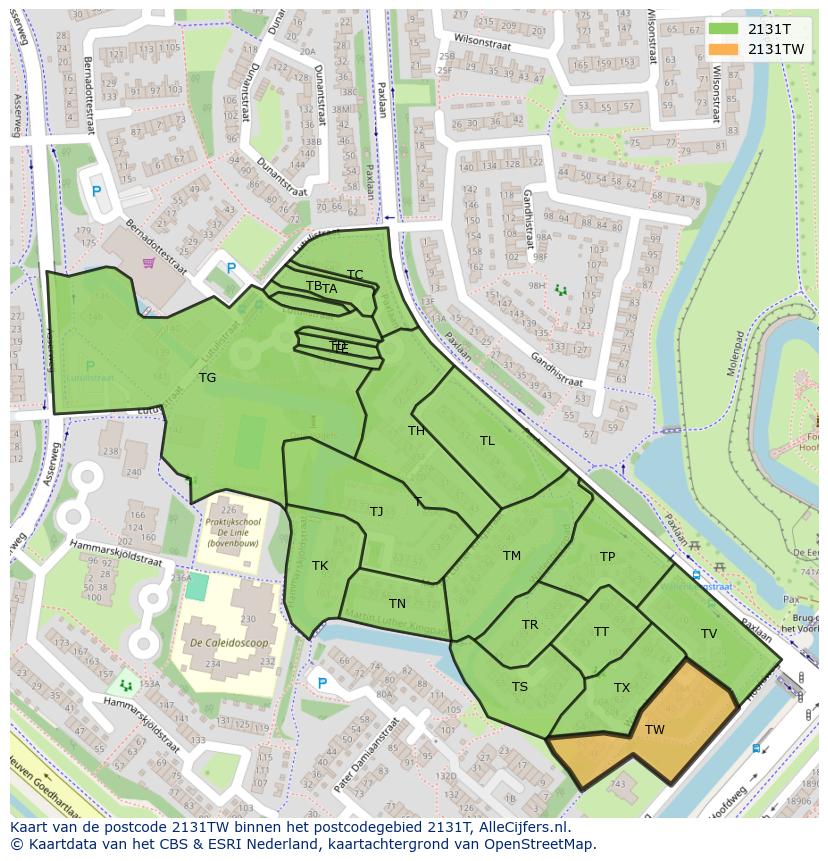 Afbeelding van het postcodegebied 2131 TW op de kaart.