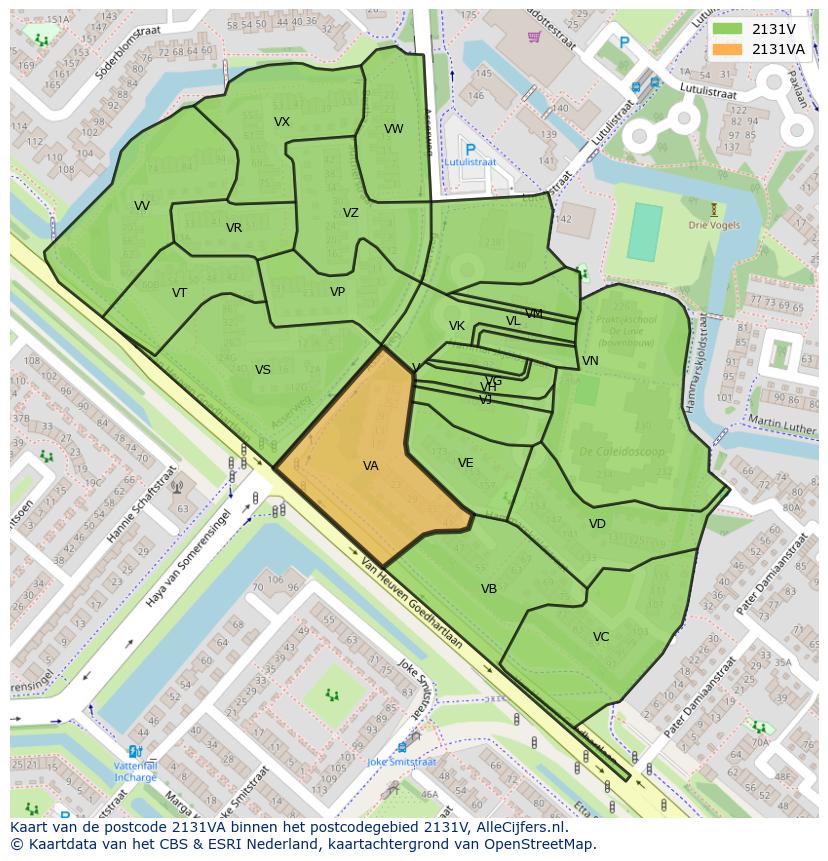 Afbeelding van het postcodegebied 2131 VA op de kaart.