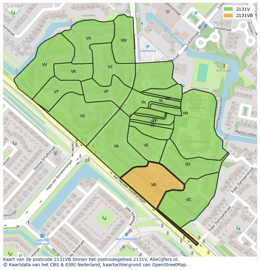 Afbeelding van het postcodegebied 2131 VB op de kaart.