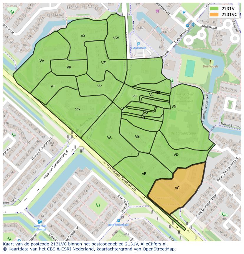 Afbeelding van het postcodegebied 2131 VC op de kaart.