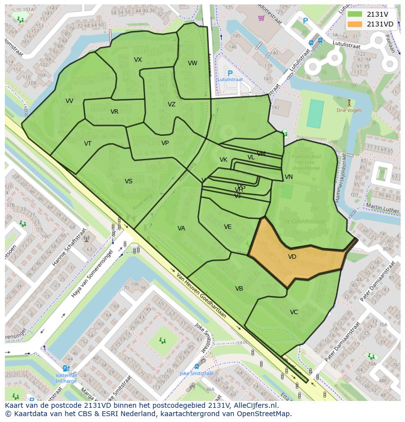 Afbeelding van het postcodegebied 2131 VD op de kaart.