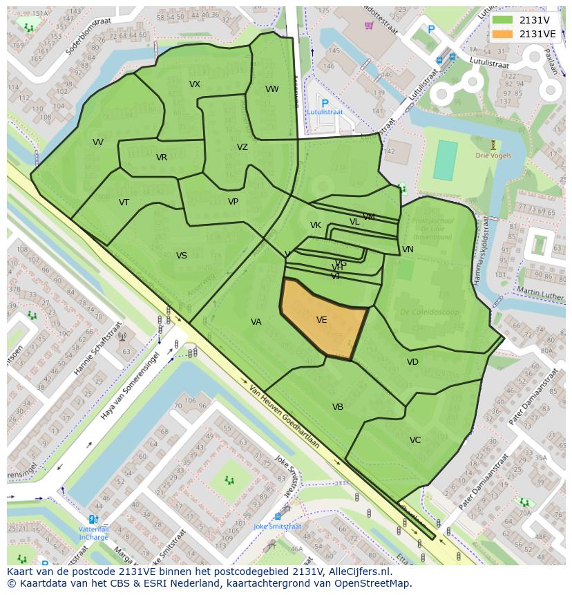 Afbeelding van het postcodegebied 2131 VE op de kaart.