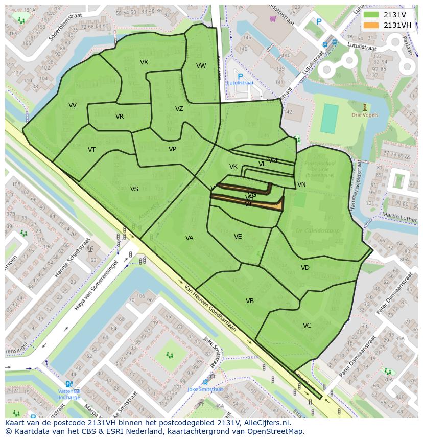 Afbeelding van het postcodegebied 2131 VH op de kaart.