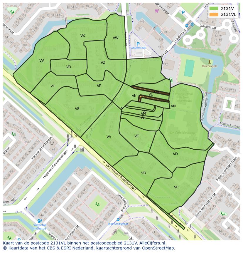 Afbeelding van het postcodegebied 2131 VL op de kaart.