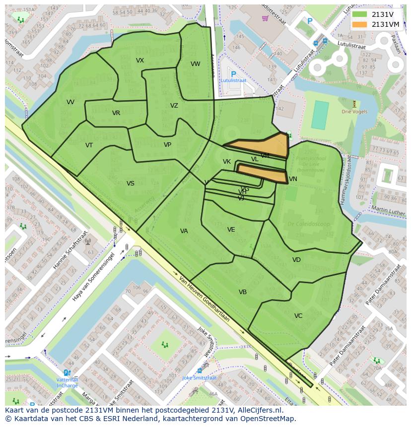 Afbeelding van het postcodegebied 2131 VM op de kaart.