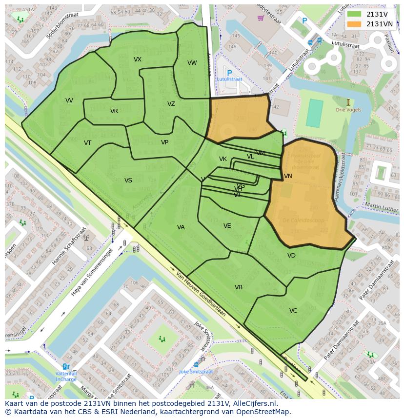 Afbeelding van het postcodegebied 2131 VN op de kaart.