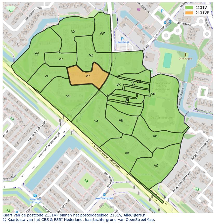 Afbeelding van het postcodegebied 2131 VP op de kaart.