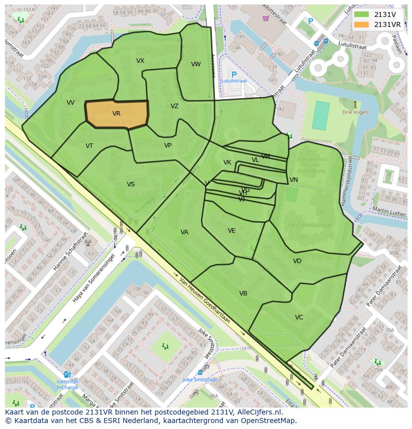 Afbeelding van het postcodegebied 2131 VR op de kaart.