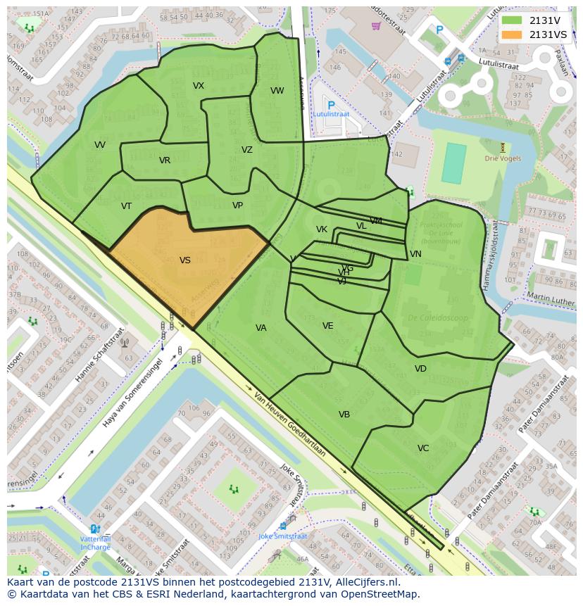 Afbeelding van het postcodegebied 2131 VS op de kaart.