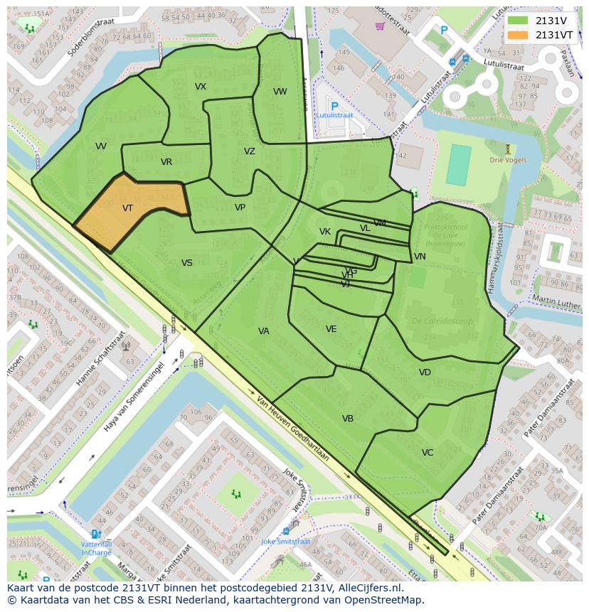 Afbeelding van het postcodegebied 2131 VT op de kaart.