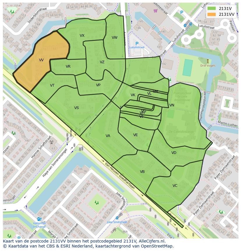 Afbeelding van het postcodegebied 2131 VV op de kaart.