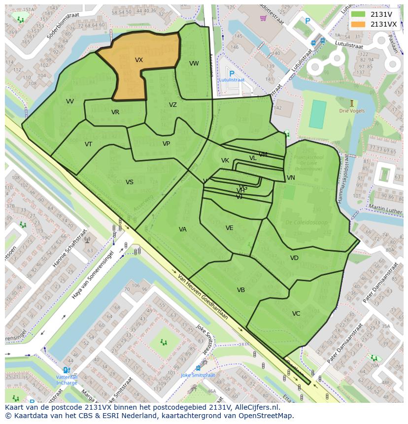 Afbeelding van het postcodegebied 2131 VX op de kaart.