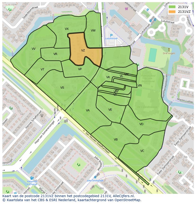 Afbeelding van het postcodegebied 2131 VZ op de kaart.