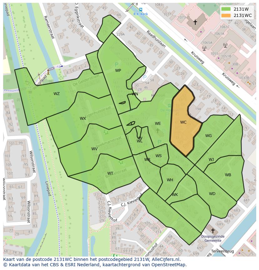 Afbeelding van het postcodegebied 2131 WC op de kaart.