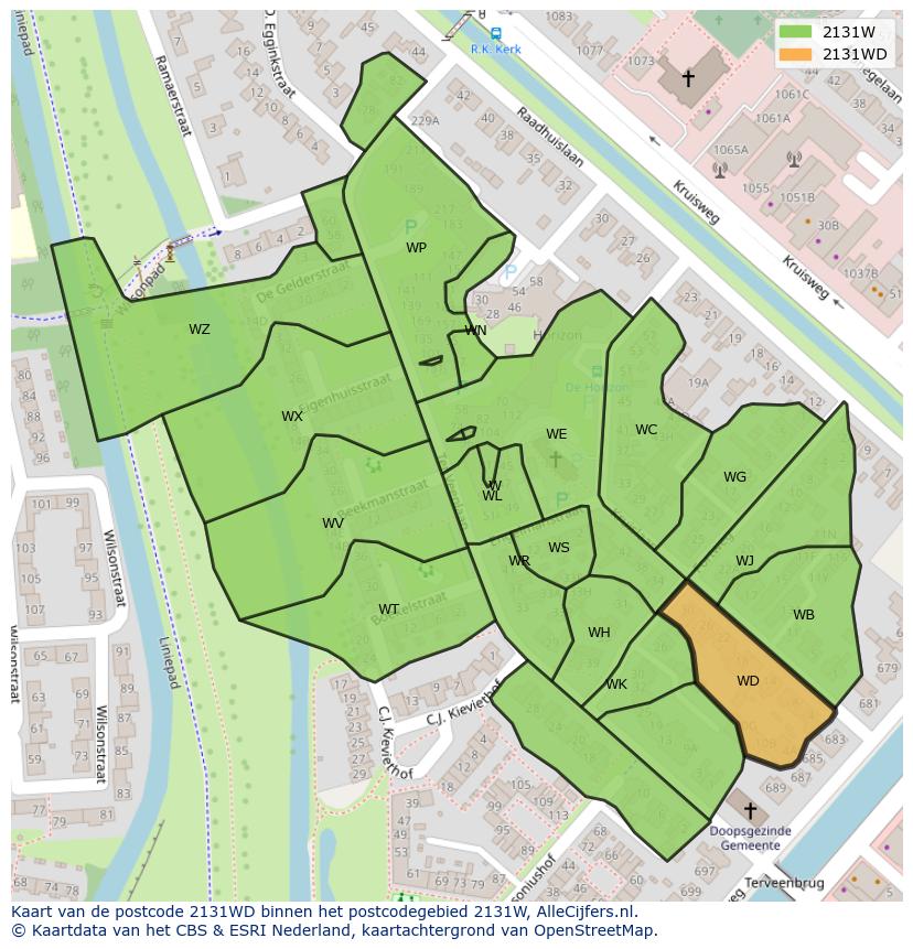 Afbeelding van het postcodegebied 2131 WD op de kaart.
