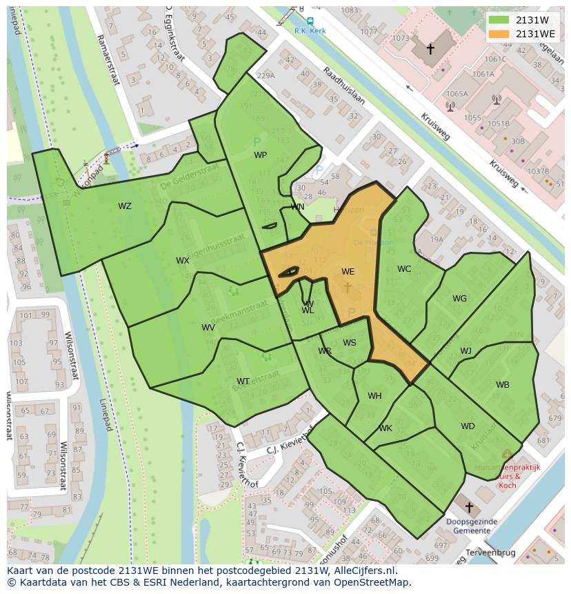 Afbeelding van het postcodegebied 2131 WE op de kaart.