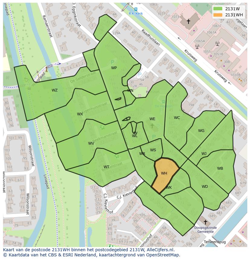 Afbeelding van het postcodegebied 2131 WH op de kaart.