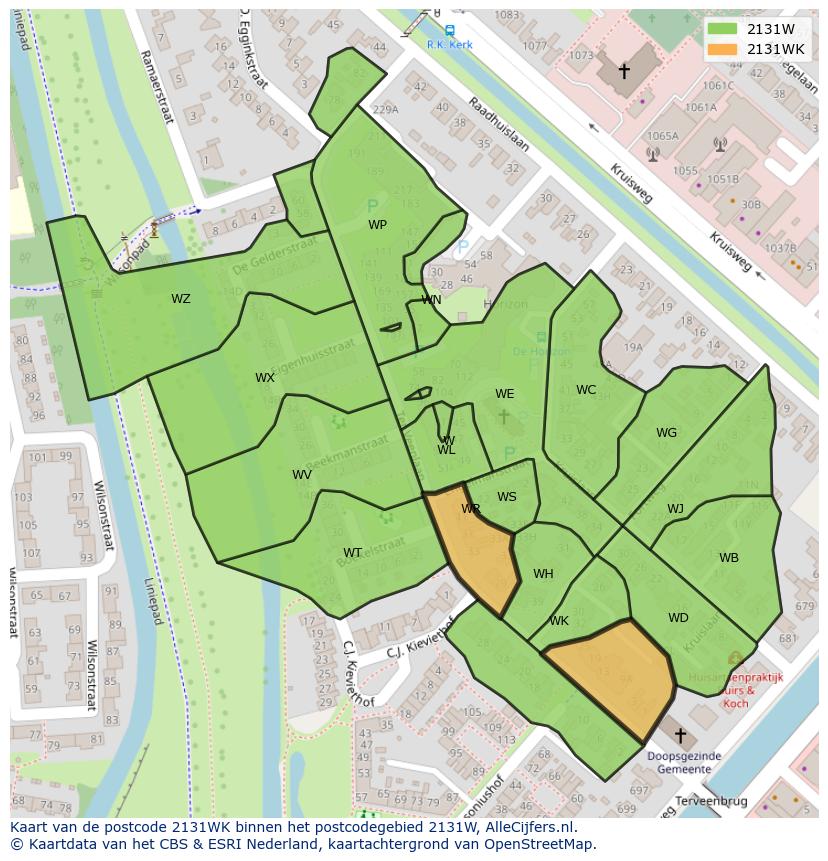 Afbeelding van het postcodegebied 2131 WK op de kaart.