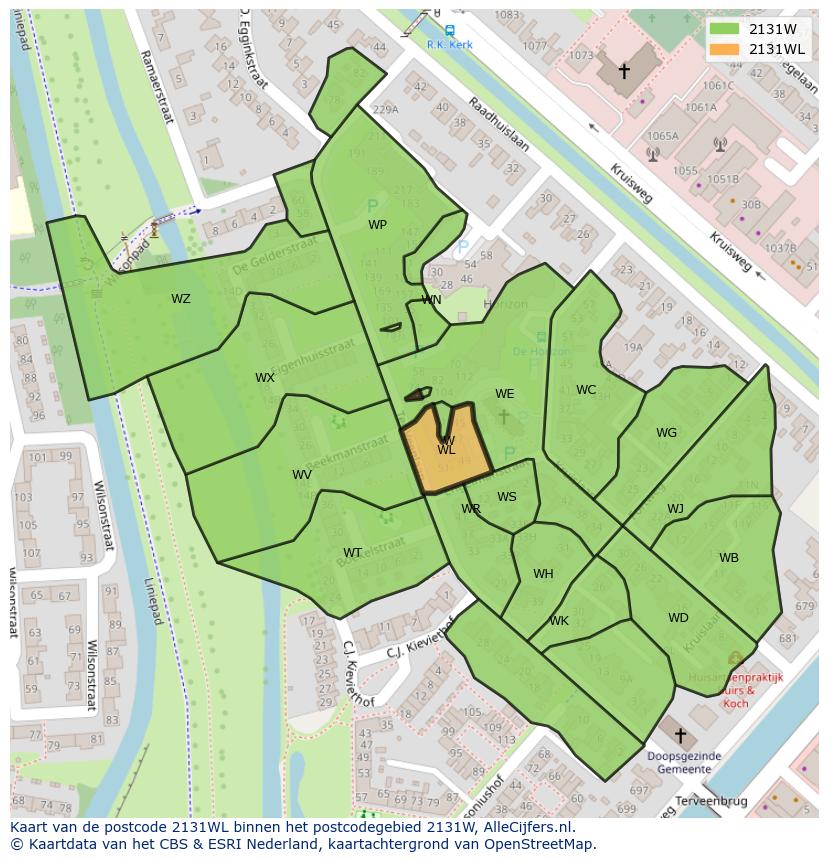 Afbeelding van het postcodegebied 2131 WL op de kaart.