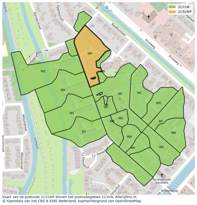 Afbeelding van het postcodegebied 2131 WP op de kaart.