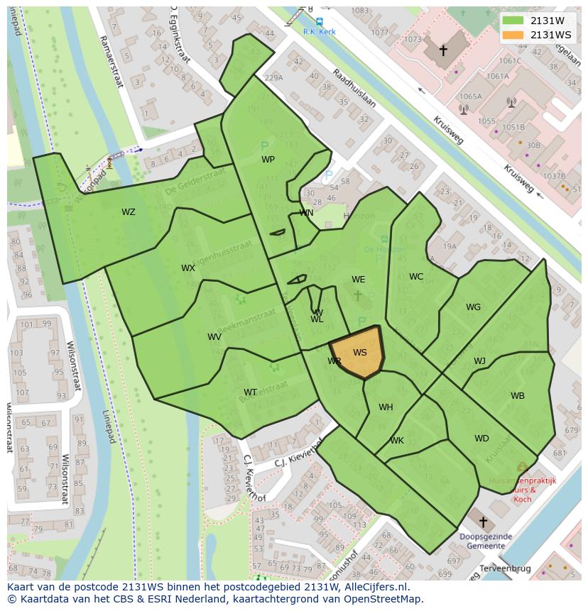 Afbeelding van het postcodegebied 2131 WS op de kaart.