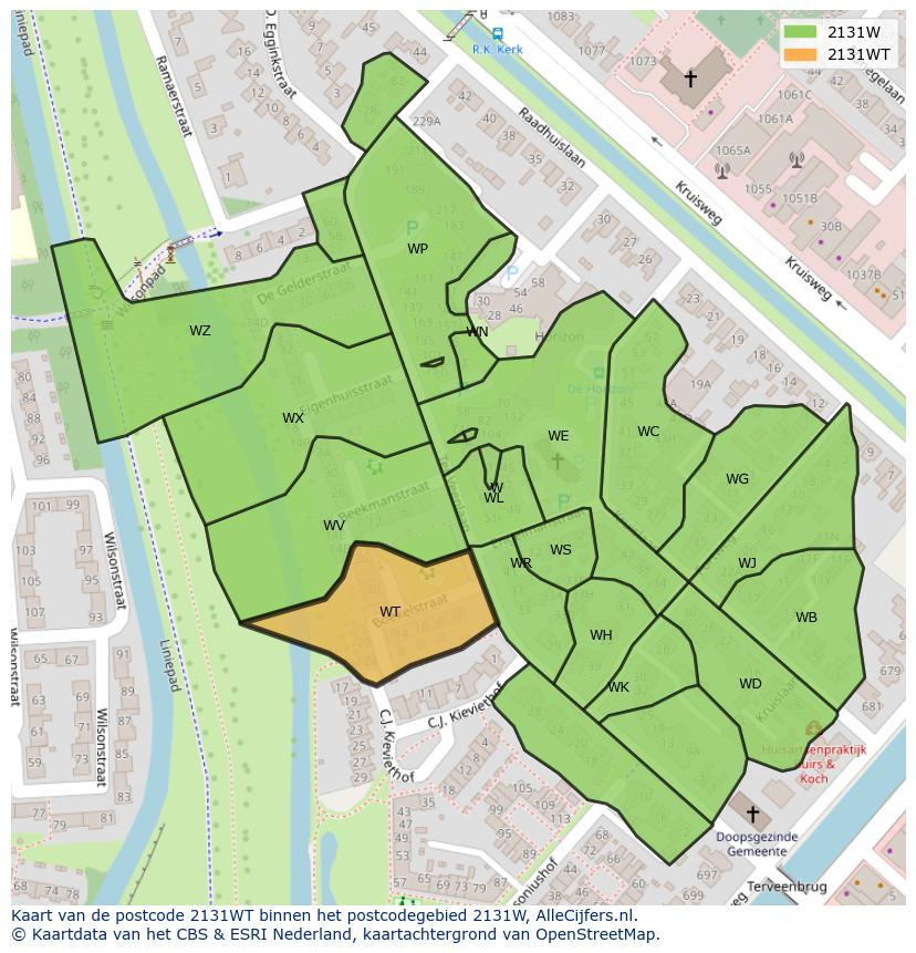 Afbeelding van het postcodegebied 2131 WT op de kaart.