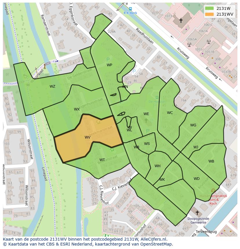 Afbeelding van het postcodegebied 2131 WV op de kaart.