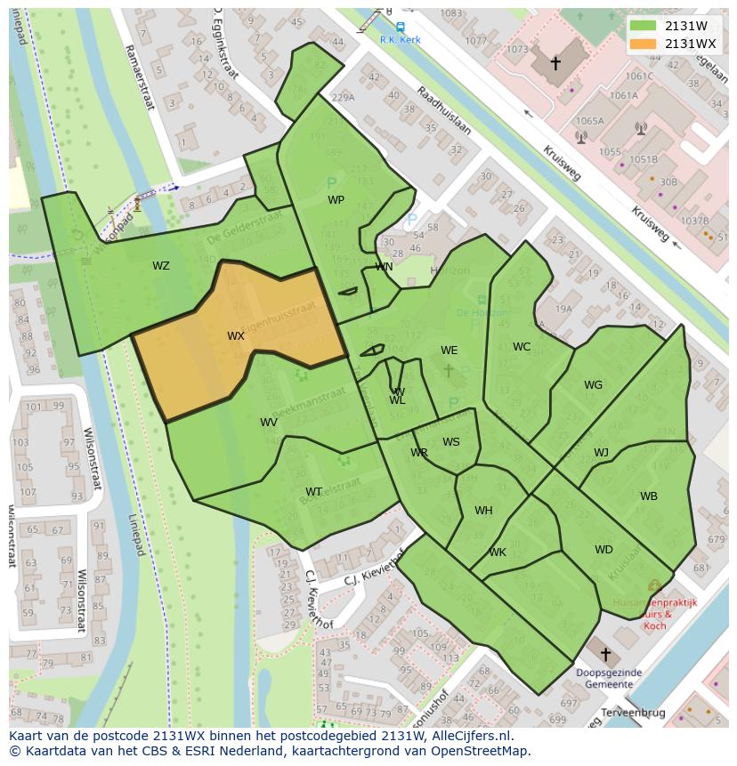 Afbeelding van het postcodegebied 2131 WX op de kaart.