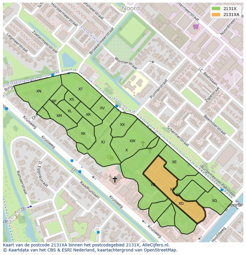 Afbeelding van het postcodegebied 2131 XA op de kaart.