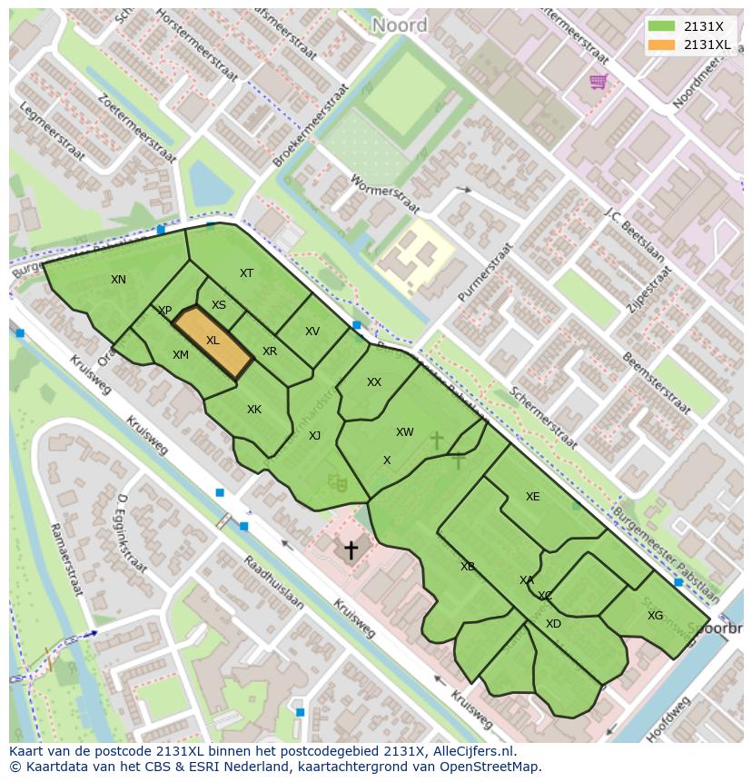 Afbeelding van het postcodegebied 2131 XL op de kaart.