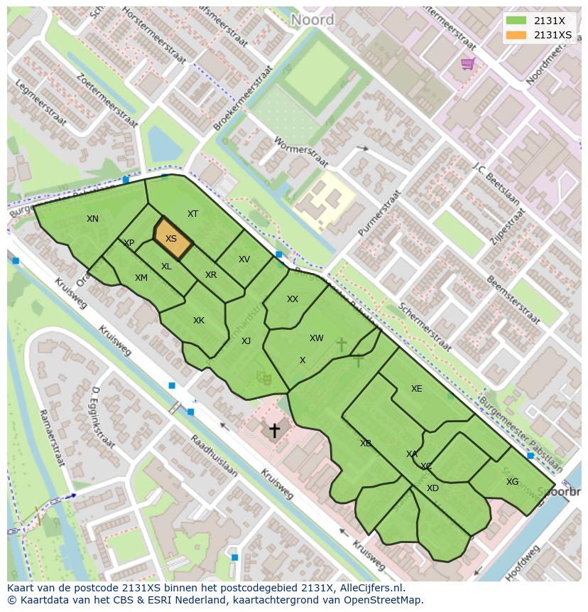 Afbeelding van het postcodegebied 2131 XS op de kaart.