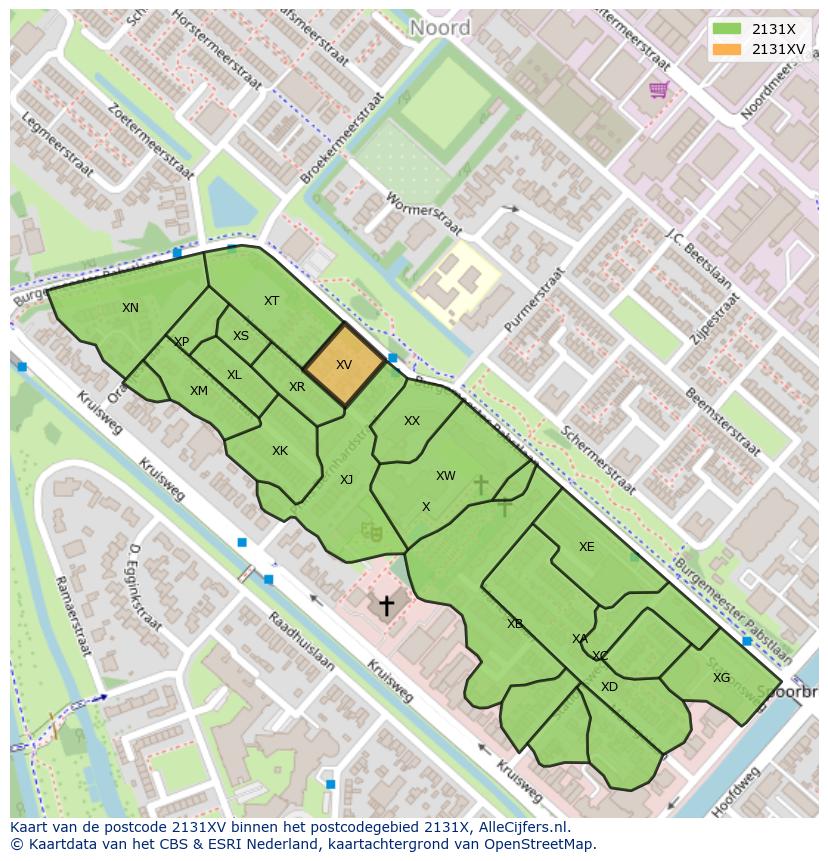 Afbeelding van het postcodegebied 2131 XV op de kaart.