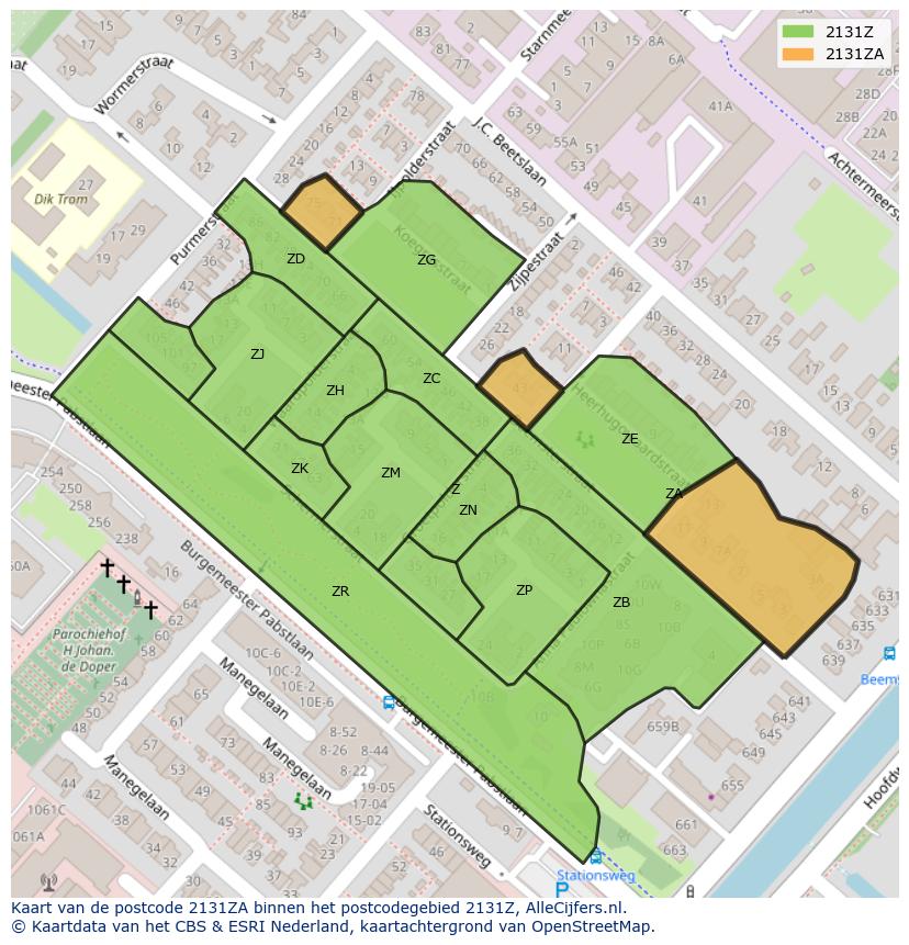 Afbeelding van het postcodegebied 2131 ZA op de kaart.