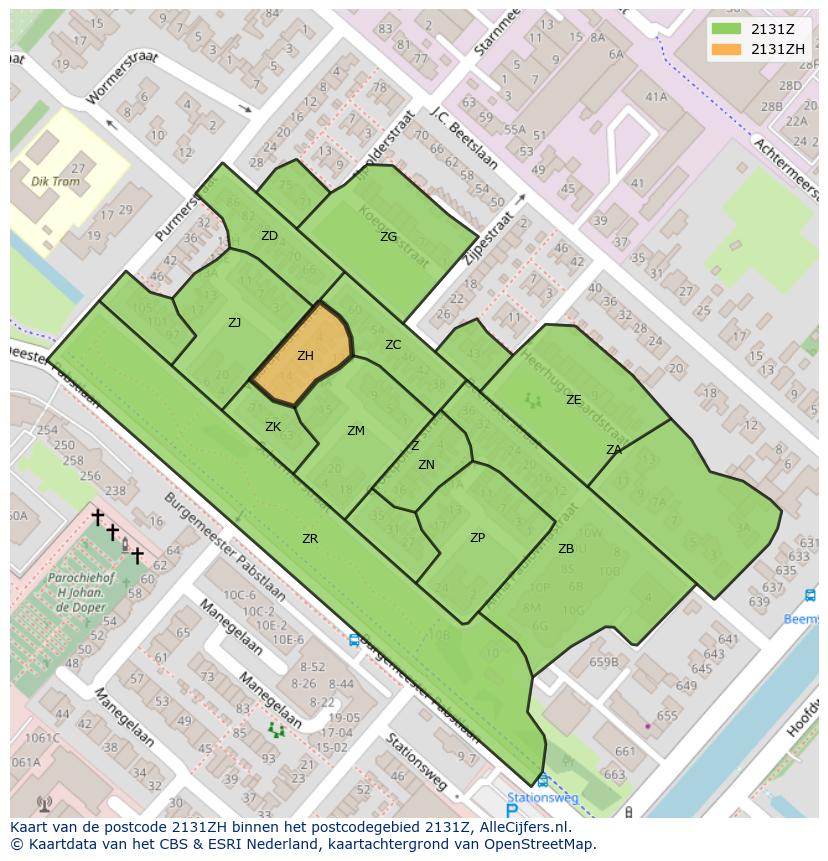 Afbeelding van het postcodegebied 2131 ZH op de kaart.