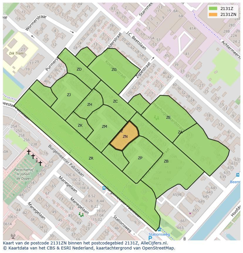 Afbeelding van het postcodegebied 2131 ZN op de kaart.