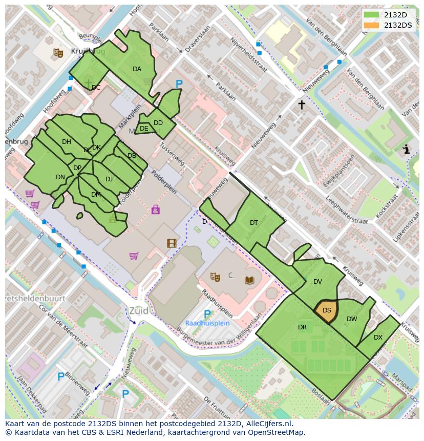 Afbeelding van het postcodegebied 2132 DS op de kaart.
