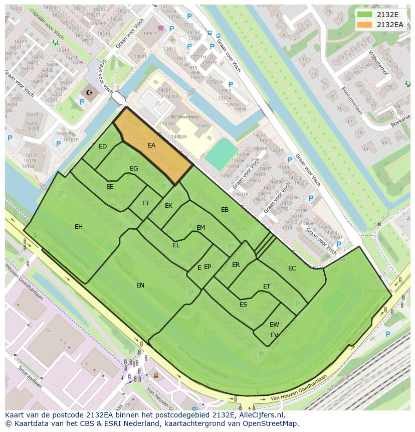 Afbeelding van het postcodegebied 2132 EA op de kaart.