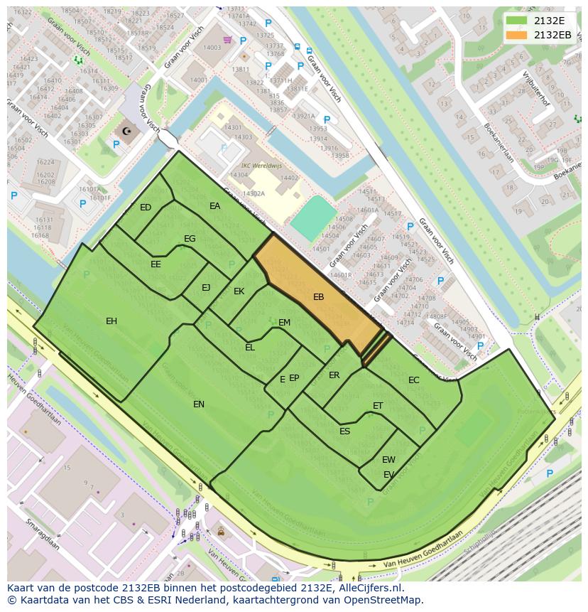 Afbeelding van het postcodegebied 2132 EB op de kaart.