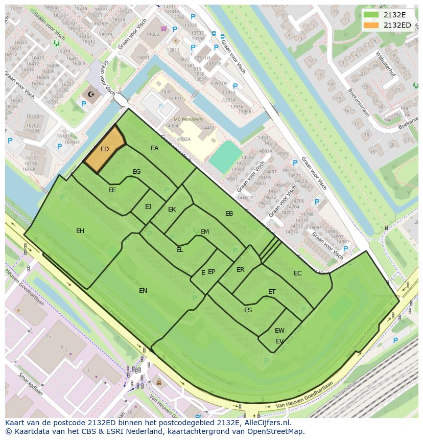 Afbeelding van het postcodegebied 2132 ED op de kaart.
