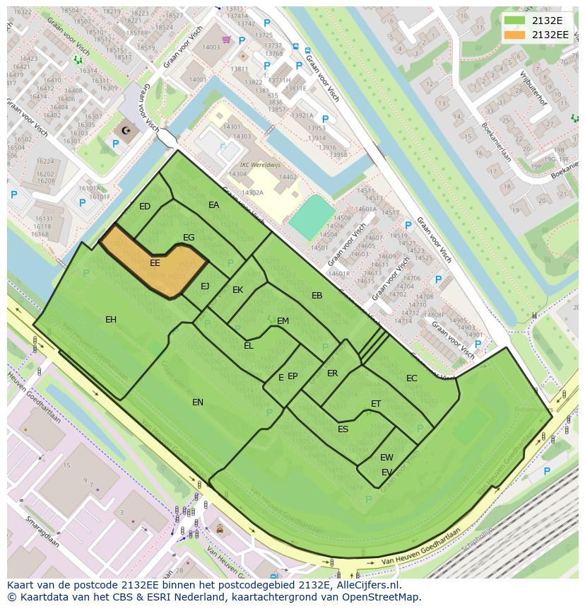Afbeelding van het postcodegebied 2132 EE op de kaart.