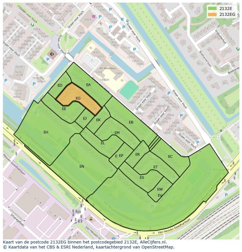 Afbeelding van het postcodegebied 2132 EG op de kaart.