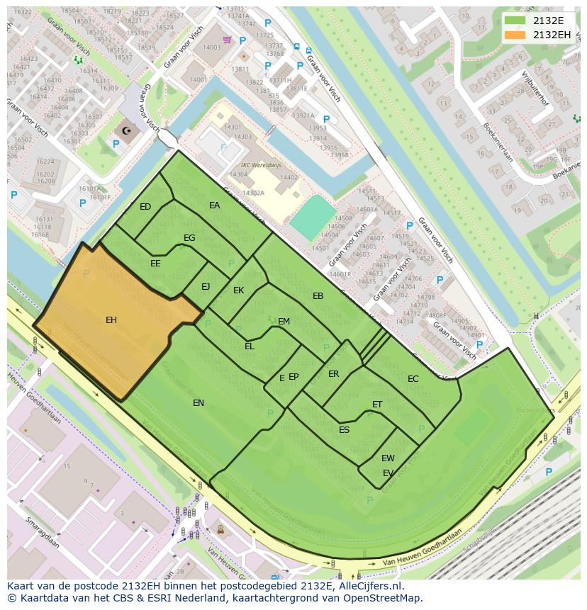 Afbeelding van het postcodegebied 2132 EH op de kaart.